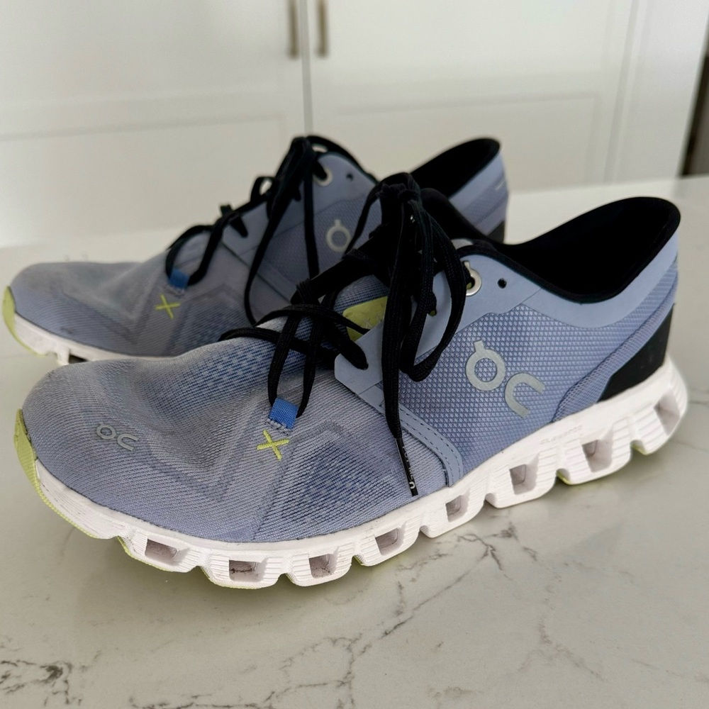 On Running Athletic Shoes in Blue and White